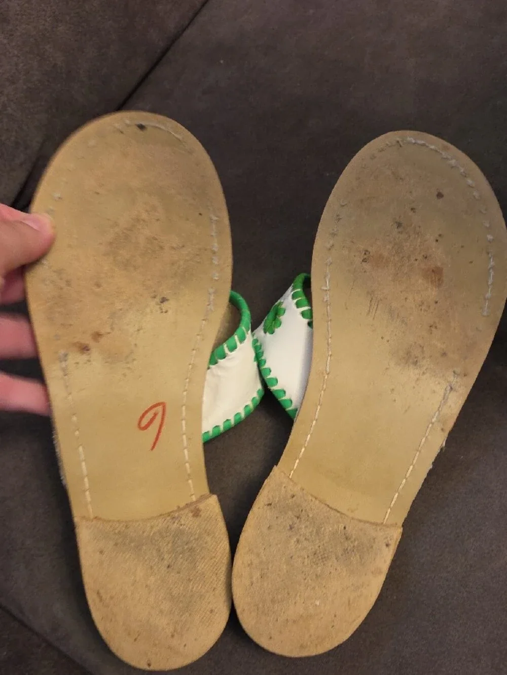 Jack Rogers White and Green Floral Leather Slide Sandals